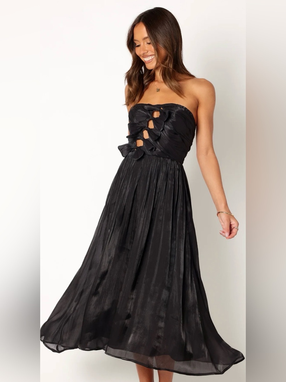 Petal & Pup Black Strapless Bow-Detail Midi Dress XL *Flaw
